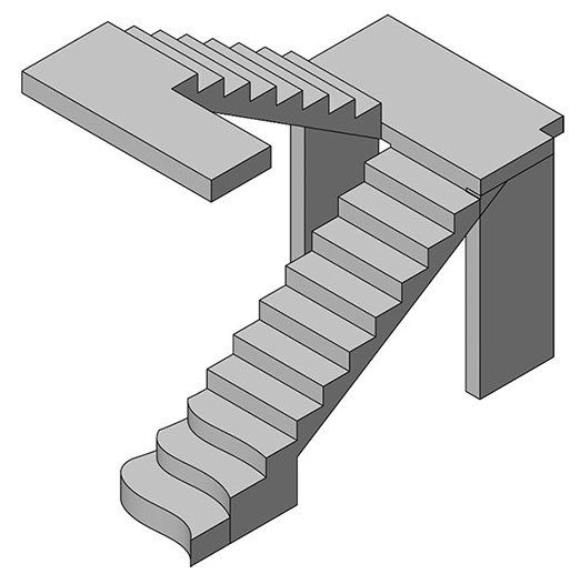 Бетонная лестница с пригласительными ступенями. Изометрия.